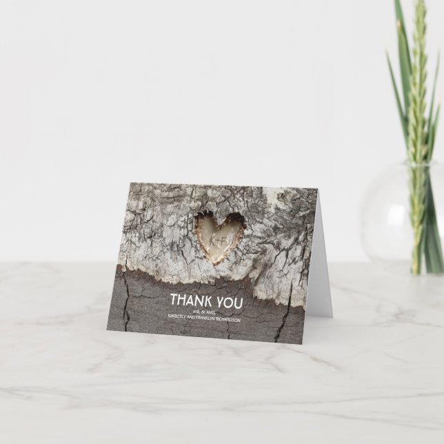 Rustic Tree Wood Heart Wedding Thank You Card (Front)