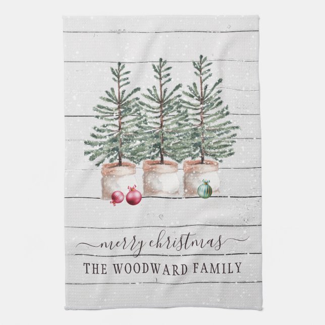 Rustic Trees Christmas Kitchen Towels (Vertical)
