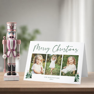 Rustic Trees Green Christmas Holiday 3 Photo Card