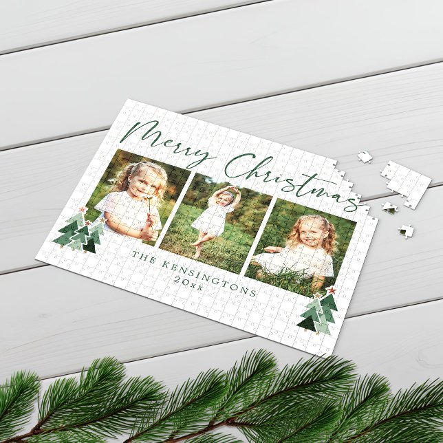 Rustic Trees Modern Christmas Holiday 3 Photo Jigsaw Puzzle (Rustic Trees Modern Christmas Holiday 3 Photo Jigsaw Puzzle)