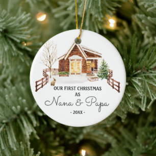 RUSTIC Trees Nana And Papa Pine First Christmas  Ceramic Tree Decoration