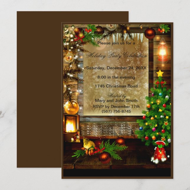 Rustic trees ornaments Christmas Party Invitation (Front/Back)