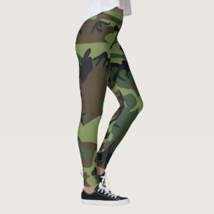 Rustic Trendy Camouflaged Camo Green Brown Pattern Leggings