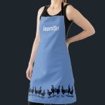 Rustic trendy chickens on blue monogram name apron<br><div class="desc">Modern rustic trendy chickens on blue monogram name Apron.
Add your own name to personalize.</div>