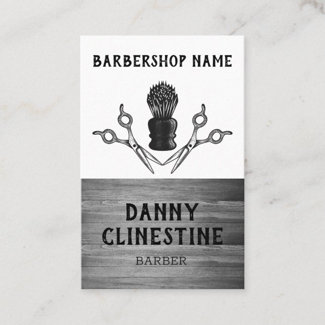 Rustic Trendy Modern Barber Scissors Barbershop Business Card (Front)