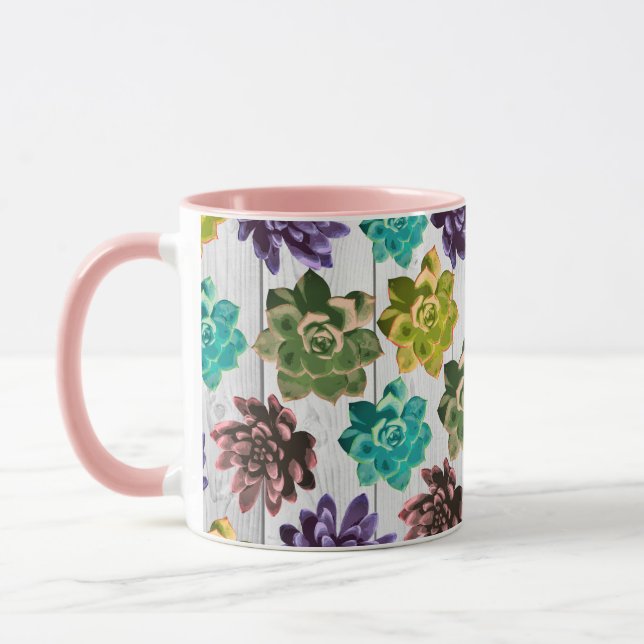 Rustic Trendy Succulents & White Wood Planks Mug (Left)