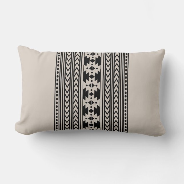 Rustic Tribal Aztec Pattern Farmhouse Beige Lumbar Cushion (Front)