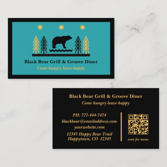 Rustic Tribal Southwestern Black Bear Restaurant  Business Card (Front/Back)