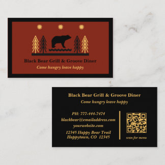 Rustic Tribal Southwestern Black Bear Restaurant  Business Card