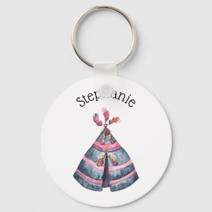 Rustic Tribal Watercolor Wigwam Custom Name Key Ring
