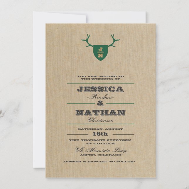 Rustic Trophy Green Wedding Invitation (Front)