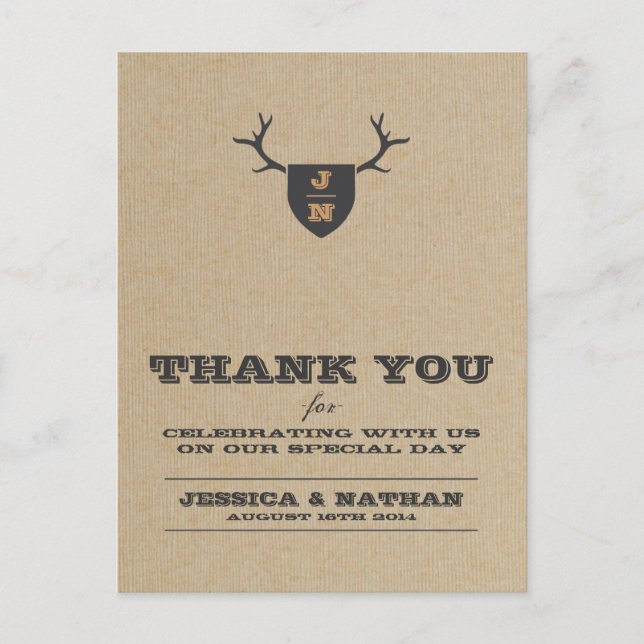 Rustic Trophy Grey Thank You Card (Front)