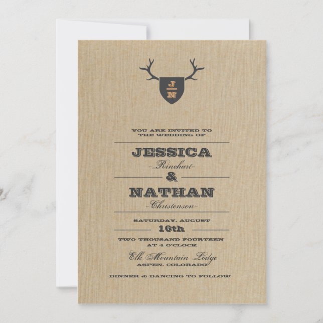 Rustic Trophy Grey Wedding Invitation (Front)