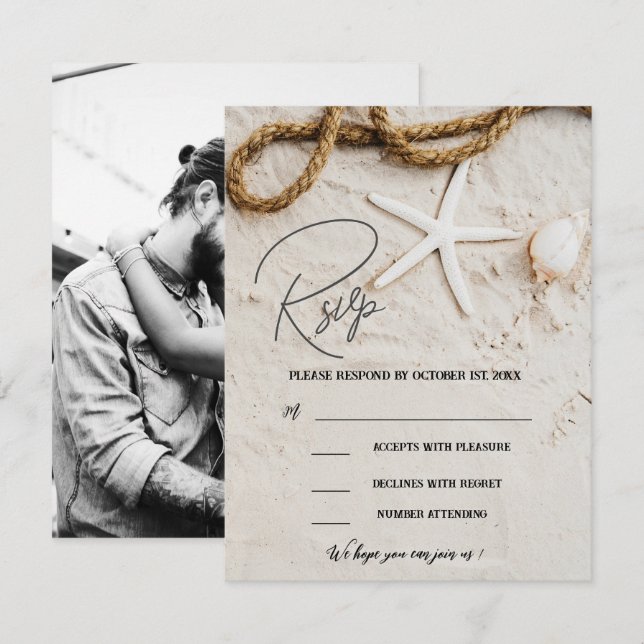 Rustic Tropical Beach Coastal Photo Wedding  RSVP Card (Front/Back)
