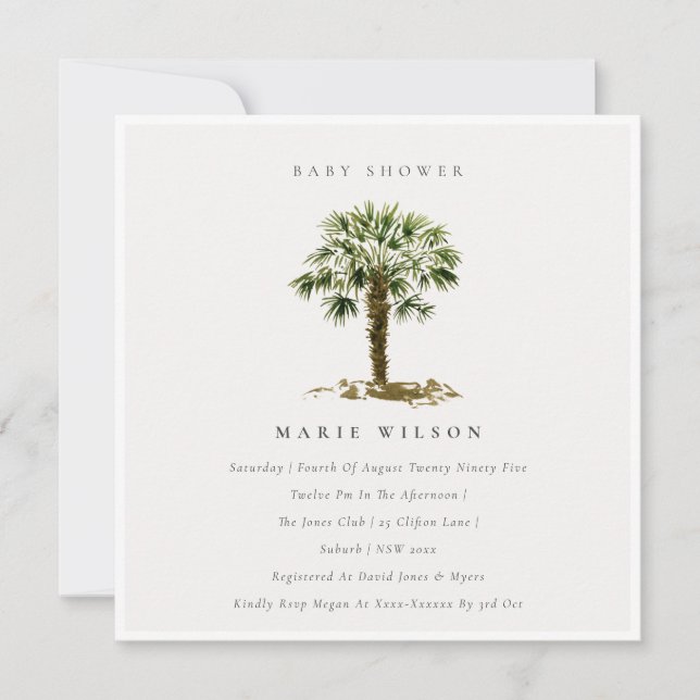 Rustic Tropical Beach Palm Tree Baby Shower Invite (Front)