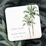 Rustic Tropical Beach Palm Tree Watercolor Wedding Square Paper Coaster<br><div class="desc">For any further customisation or any other matching items,  please feel free to contact me at yellowfebstudio@gmail.com</div>
