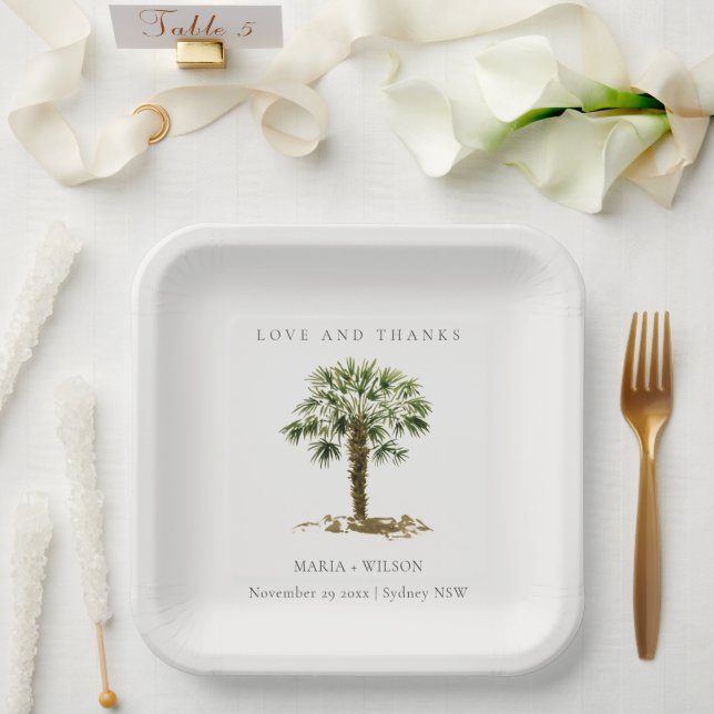 Rustic Tropical Beach Palm Tree Wedding Thanks Paper Plate (Wedding)