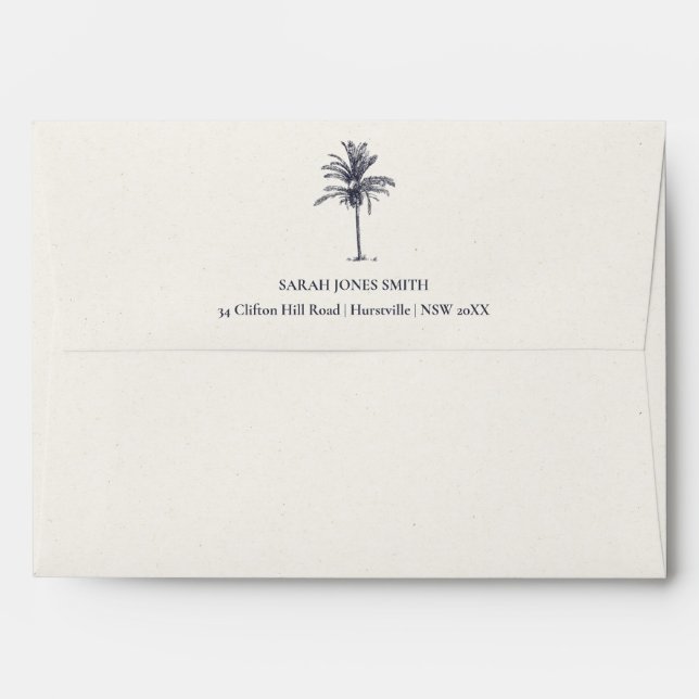 Rustic Tropical Beachy Palm Tree Navy Kraft Envelope (Back (Top Flap))