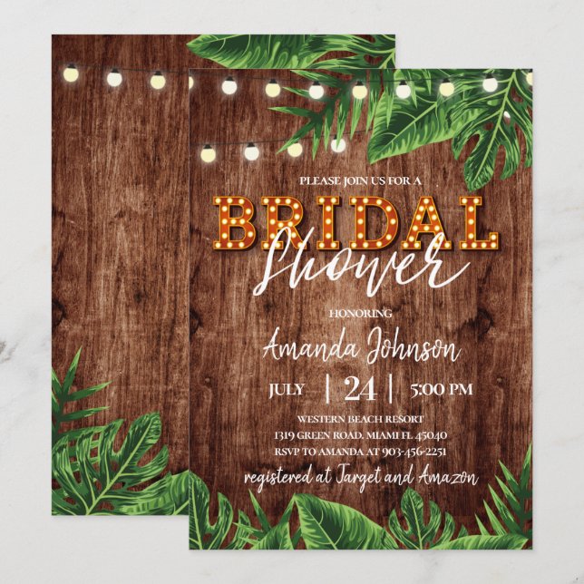 Rustic Tropical Bridal Shower Invitation (Front/Back)
