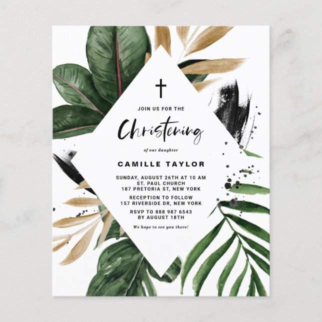 Rustic Tropical Frame Christening Invitation (Front)