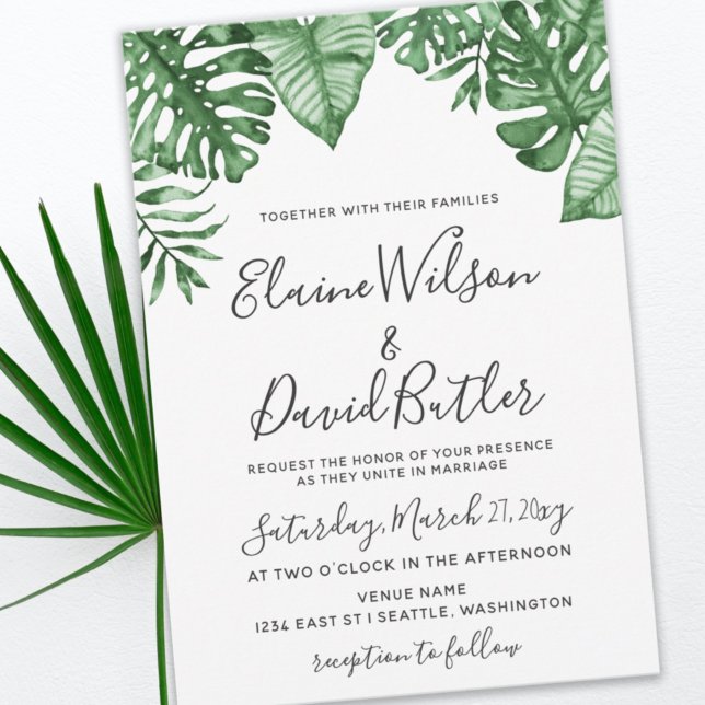 Rustic Tropical Greenery Botanical Wedding  Invitation (Creator Uploaded)