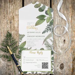 Rustic Tropical Greenery & Eucalyptus QR Code All In One Invitation