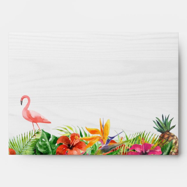 Rustic Tropical Hibiscus Floral Flamingo 5x7 Envelopes (Front)