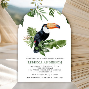Rustic Tropical Jungle Cute Toucan Baby Shower Invitation