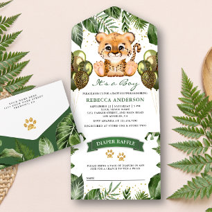 Rustic Tropical Jungle Safari Cheetah Baby Shower All In One Invitation