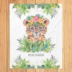 Rustic Tropical Jungle Safari Cute Leopard Fleece Blanket