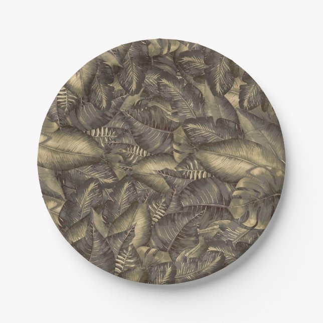 Rustic Tropical Leaves Botanical Elegant Vintage Paper Plate (Front)