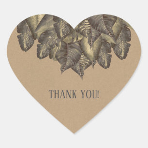 Rustic Tropical Leaves Botanical Vintage Wedding Heart Sticker
