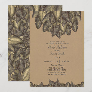 Rustic Tropical Leaves Botanical Vintage Wedding Invitation