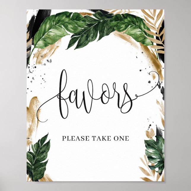 Rustic tropical leaves floral wedding favors sign (Front)