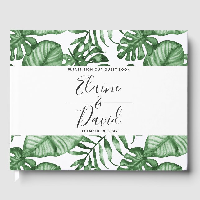 Rustic Tropical Nature Botanical Greenery Wedding Guest Book (Front)