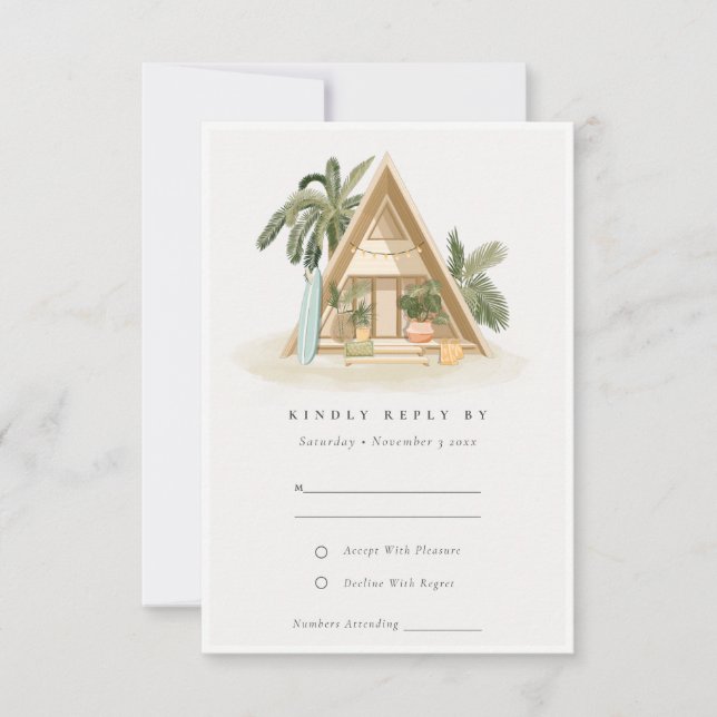 Rustic Tropical Palm Beach Shack Wedding Rsvp (Front)