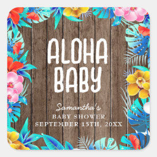 Rustic Tropical Palm Leaves Aloha Baby Shower  Square Sticker
