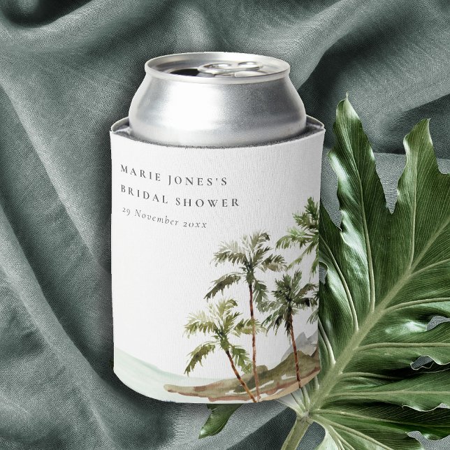 Rustic Tropical Palm Tree Beach Sand Bridal Shower Can Cooler (Creator Uploaded)