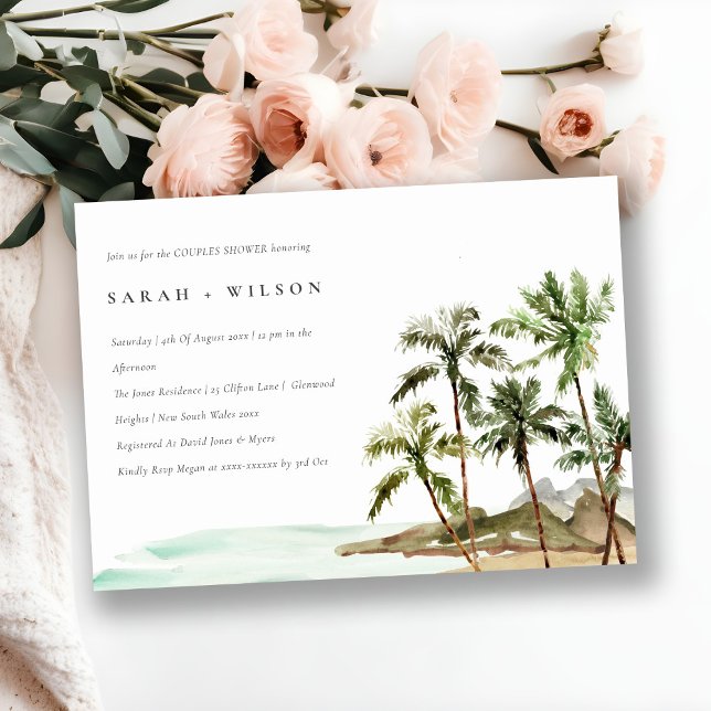 Rustic Tropical Palm Trees Beach Couples Shower Invitation (Creator Uploaded)
