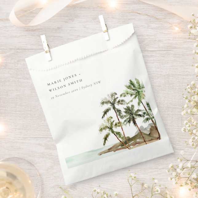 Rustic Tropical Palm Trees Beach Sand Wedding Favour Bags (Clipped)
