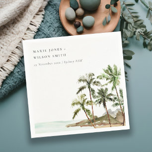 Rustic Tropical Palm Trees Beach Sand Wedding Napkin