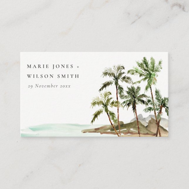 Rustic Tropical Palm Trees Beach Sand Wedding Place Card (Front)