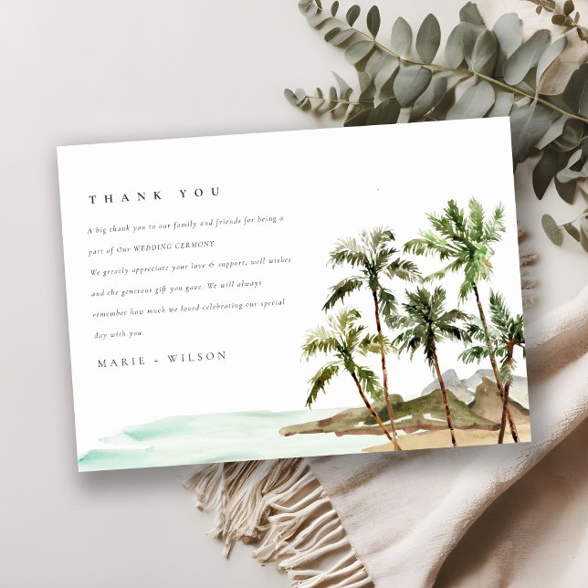 Rustic Tropical Palm Trees Beach Sand Wedding Thank You Card (Creator Uploaded)