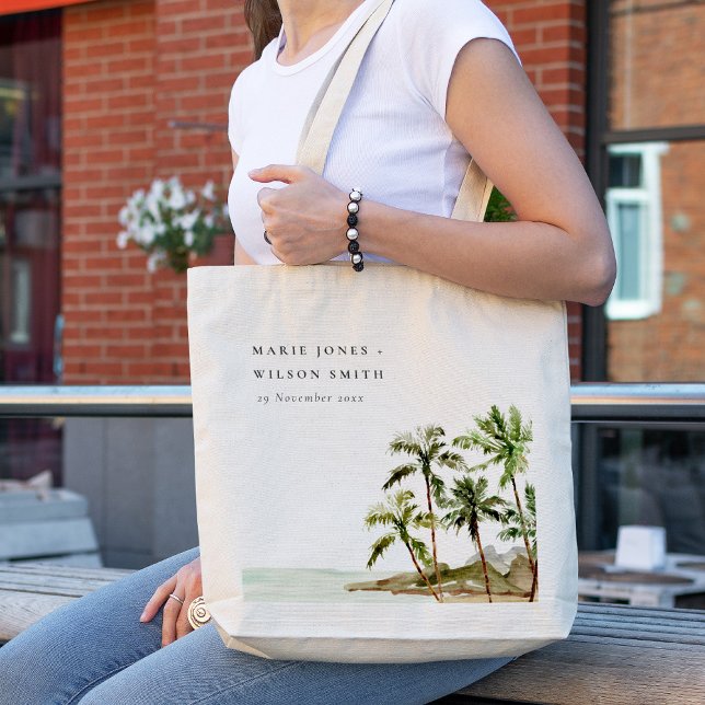 Rustic Tropical Palm Trees Beach Sand Wedding Tote Bag (Creator Uploaded)