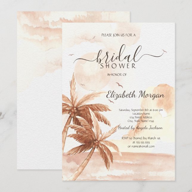 Rustic Tropical Palms Bridal Shower Invitation (Front/Back)