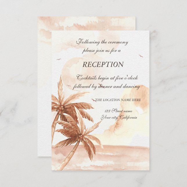 Rustic Tropical Palms Wedding  Reception  Invitation (Front/Back)