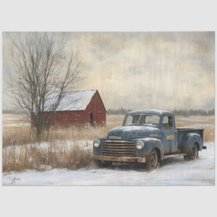 Rustic Truck and Barn Winter Landscape Decoupage Tissue Paper