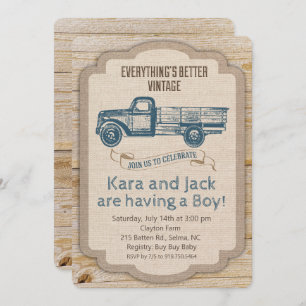 Rustic Truck Boy Baby Shower Invitation