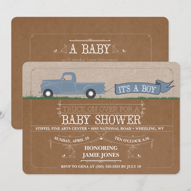Rustic Truck It's a Boy Baby Shower Invitations (Front/Back)