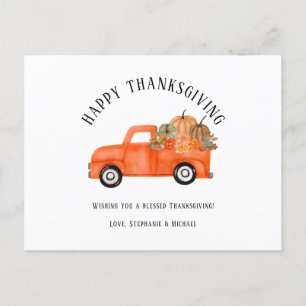 Rustic Truck Pumpkin Happy Thanksgiving Holiday Postcard